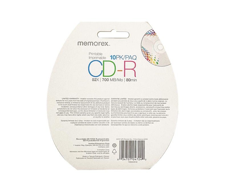 Memorex 52X Write-Once CD-r 80 with White Ink Jet Printable Surface - Image 2